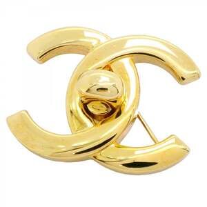 Chanel Coco Mark Turn Lock Brooch, GP Plated Gold, Women's